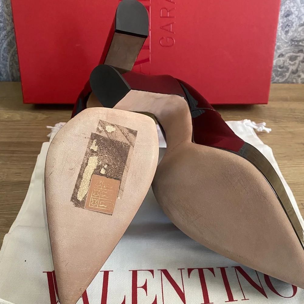 Valentino Rockstud Tan-go Black Patent Leather Ankle Strap Platform Heel Pump 41 - Picture 10 of 12